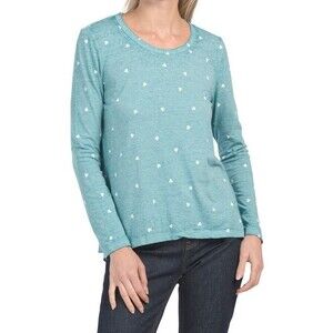 C&C California women Teal Heart Burnwash Long Sleeve Knit T Shirt Top size Large